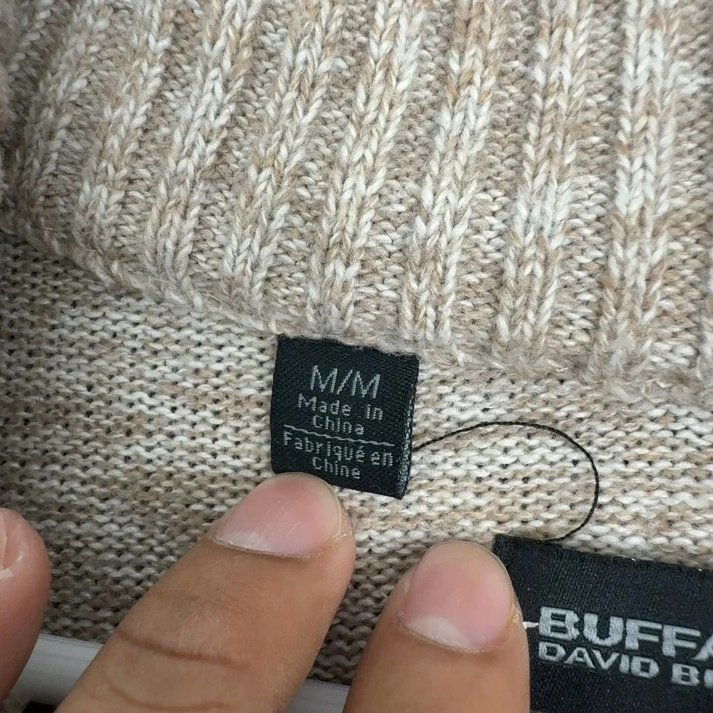 Buffalo David Bitton Sweater Mens M Tan Polyester Cable Knit Mock Neck Casual